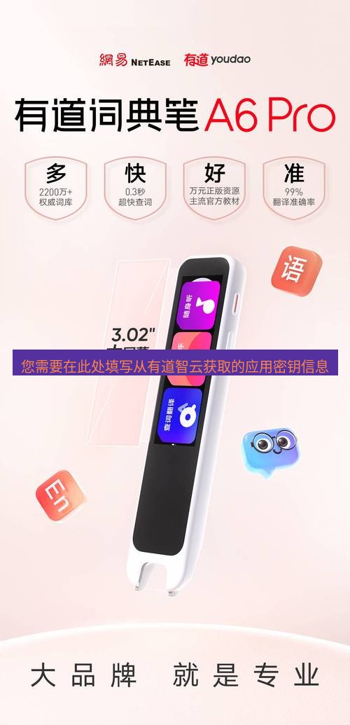 有道翻译电脑版 您需要在此处填写从有道智云获取的应用密钥信息